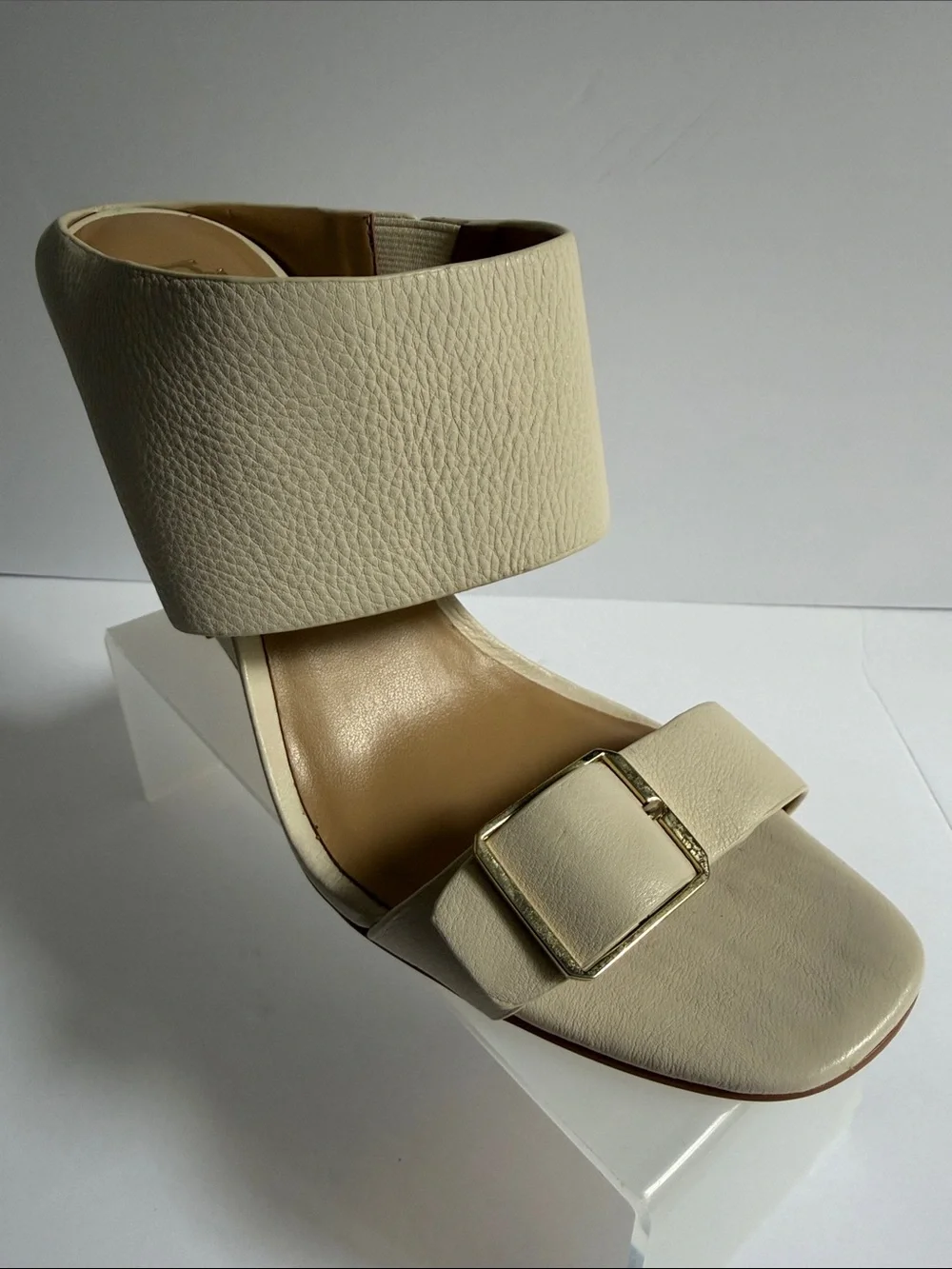 Cream Wedge Sandals with Buckle Accent 8